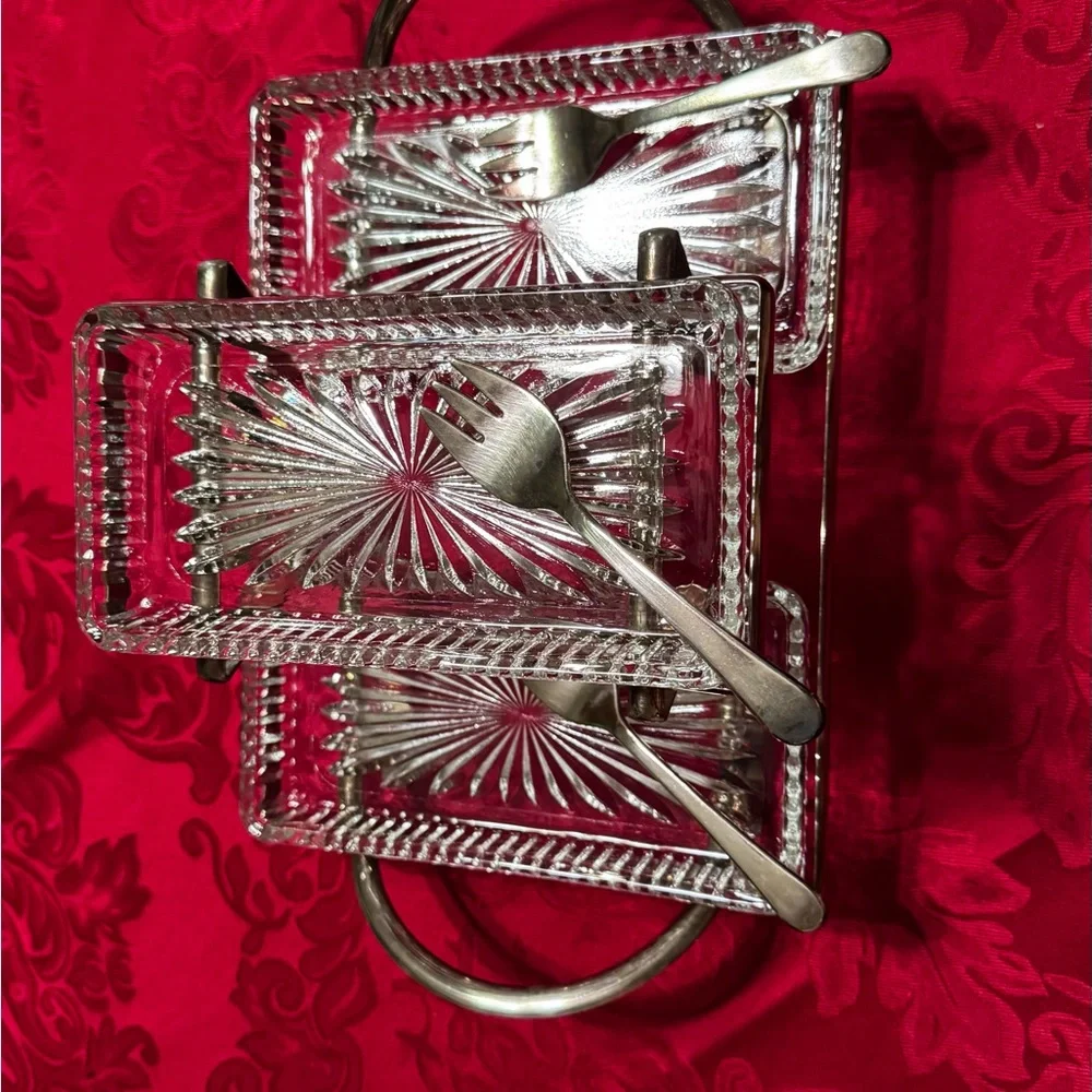 Vintage 1970 Silver platted and Clear Glass relish serving set .